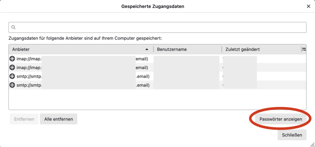 Gespeicherte Passwörter anzeigen