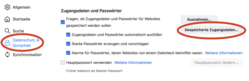 Wo finde ich mein gespeichertes Passwort der Webmail-Seite im Browser (Firefox)?